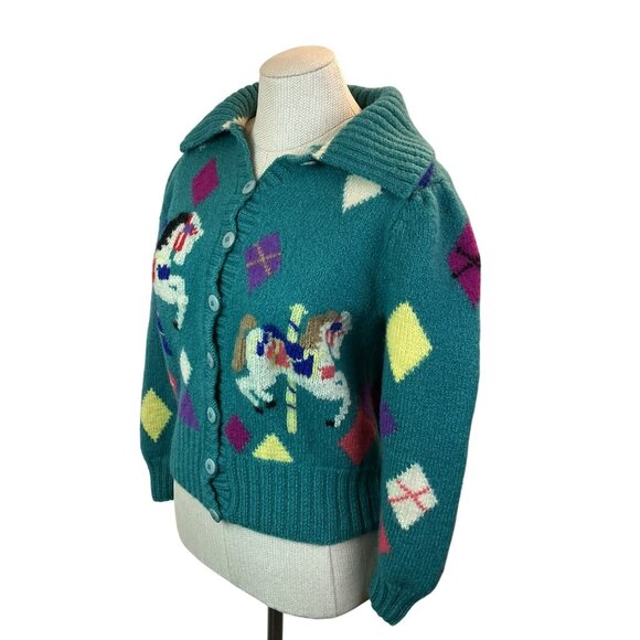 Berek Hand-Knit 100% Wool Cardigan Sweater Carousel Horse Pattern Button-UpWomen - Picture 3 of 10